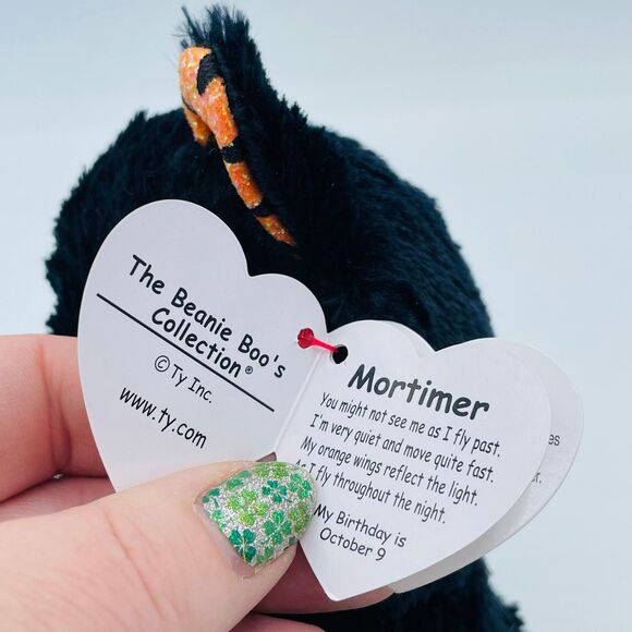 Ty Beanie Boo Halloween Black & Orange Bat Mortimer Stitched Wings - Picture 6 of 7